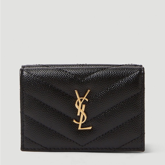 YSL CASSANDRE SAINT LAURENT MATELASSÉ ORIGAMI TINY WALLET GRAIN POUDRE EMBOSSED - Picture 1 of 17